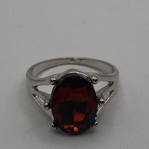 Elegant Silver Plated and Brown Gemstone Ring U.S Size 9.25-9.5